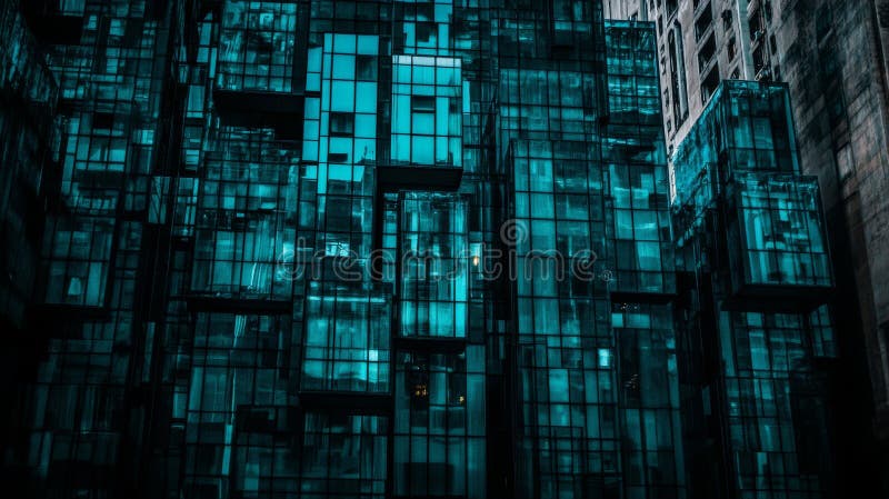 La imagen representa un rascacielos con un exterior de estilo hitech con elementos arquitectónicos modernos como el acristalamient imágenes de archivo libres de regalías