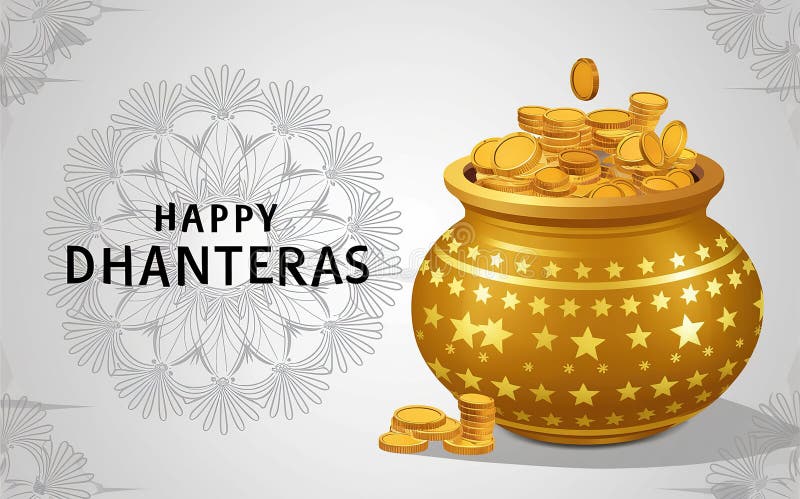 La imagen representa una olla dorada rebosante de monedas de oro con el texto de alegres dhanteras. ai generativo