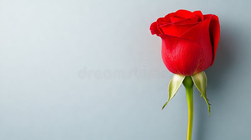 La imagen representa una rosa roja sofisticada con pétalos suaves aislados en un fondo pálido imagenes de archivo
