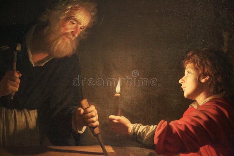 La infancia de Cristo de Gerrit van Honthorst, alrededor de 1620 Fragmento: José y Jesús La colección de la Ermita