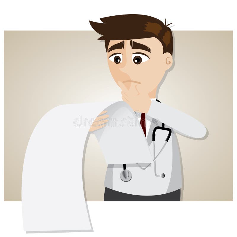 La información paciente de la lectura del doctor de la historieta y diagnostica stock de ilustración La información paciente de la lectura del doctor de la historieta y diagnostica stock de ilustración