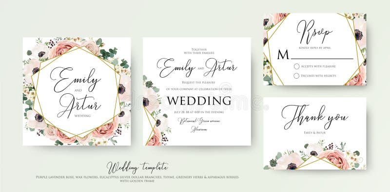 La invitación floral de la boda elegante invita, gracias, tarjeta v del rsvp stock de ilustración La invitación floral de la boda elegante invita, gracias, tarjeta v del rsvp stock de ilustración