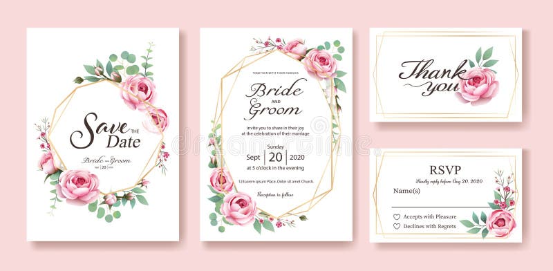 La invitación que se casa floral, ahorra la fecha, gracias, plantilla del diseño de tarjeta del rsvp Vector Reina de la rosa de S ilustración del vector La invitación que se casa floral, ahorra la fecha, gracias, plantilla del diseño de tarjeta del rsvp Vector Reina de la rosa de S ilustración del vector