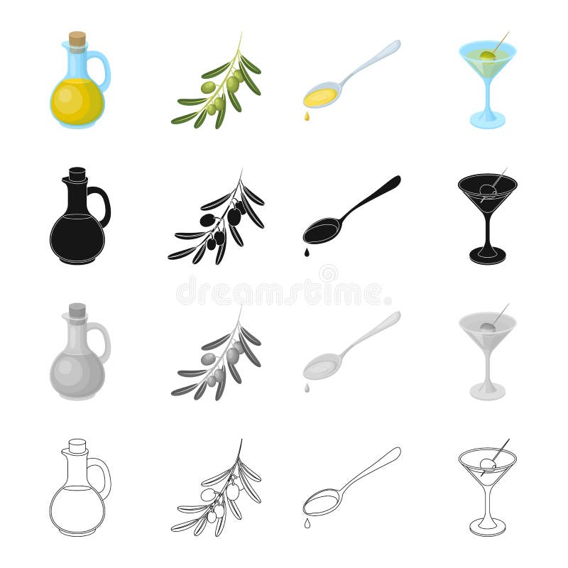 La jarra, la botella, el vidrio, y el otro icono del web en estilo de la historieta Aceite, aceituna, iconos de la rama en la col libre illustration La jarra, la botella, el vidrio, y el otro icono del web en estilo de la historieta Aceite, aceituna, iconos de la rama en la col libre illustration