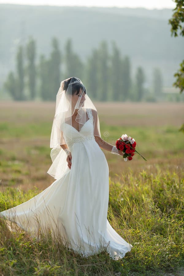 La jeune mariée pose dehors photo libre de droits La jeune mariée pose dehors photo libre de droits