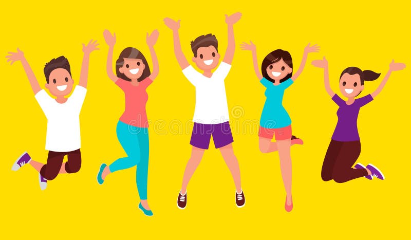 La joie de la vie Les gens heureux sautent Illustration de vecteur dans un fla illustration stock La joie de la vie Les gens heureux sautent Illustration de vecteur dans un fla illustration stock