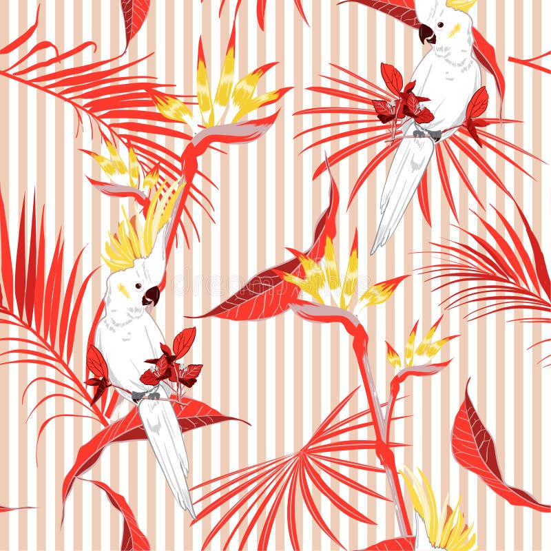 La jungle tropicale d'été coloré part avec l'oiseau blanc SAE d'ara illustration de vecteur La jungle tropicale d'été coloré part avec l'oiseau blanc SAE d'ara illustration de vecteur