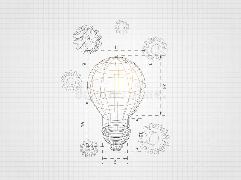 La lampadina di Wireframe con l'ingranaggio 3d sul fondo di griglia rappresenta il concetto e l'ingegneria della tecnologia Illus illustrazione di stock La lampadina di Wireframe con l'ingranaggio 3d sul fondo di griglia rappresenta il concetto e l'ingegneria della tecnologia Illus illustrazione di stock