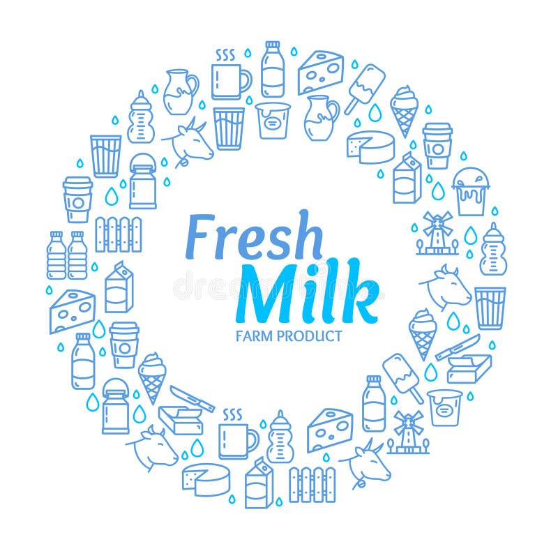 La latteria fresca del latte firma la linea sottile concetto del modello rotondo di progettazione dell'icona Vettore royalty illustrazione gratis