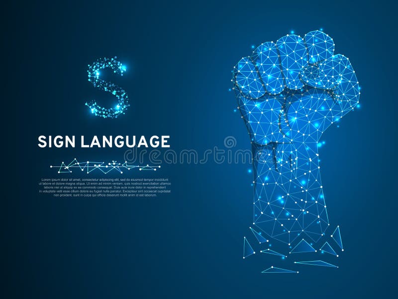 La lettera di linguaggio dei segni S, ha sollevato vettore sordo basso poligonale di comunicazione della gente della poli mano ba illustrazione di stock La lettera di linguaggio dei segni S, ha sollevato vettore sordo basso poligonale di comunicazione della gente della poli mano ba illustrazione di stock