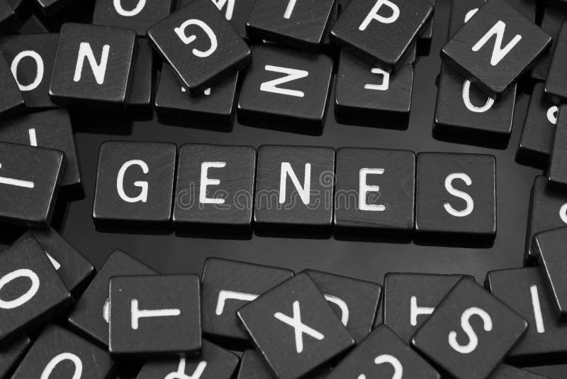 La lettera nera piastrella l'ortografia la parola & del x22; genes& x22; fotografia stock La lettera nera piastrella l'ortografia la parola & del x22; genes& x22; fotografia stock