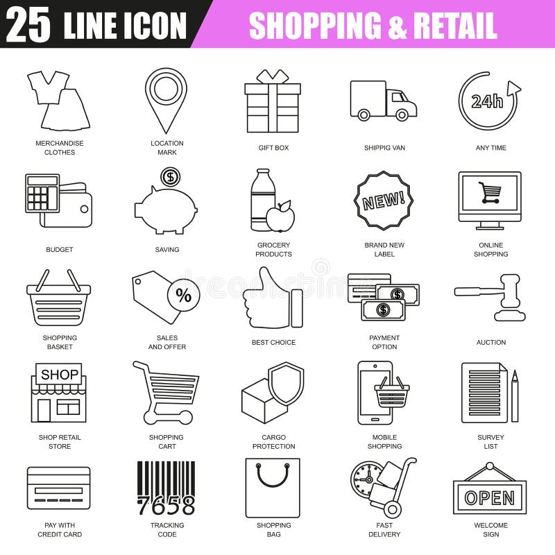 La ligne mince icônes a placé du commerce électronique, achats d'Internet illustration libre de droits La ligne mince icônes a placé du commerce électronique, achats d'Internet illustration libre de droits