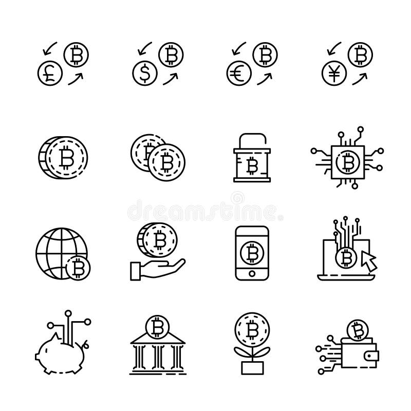 Cryptocurrency thin line icon set 1, vector eps10. Cryptocurrency thin line icon set 1, vector eps10.