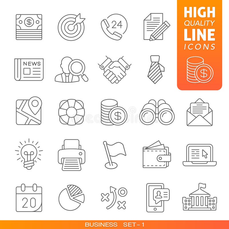 Business and finance trendy high quality modern line icons set 1. Vector money and team pack. Business and finance trendy high quality modern line icons set 1. Vector money and team pack