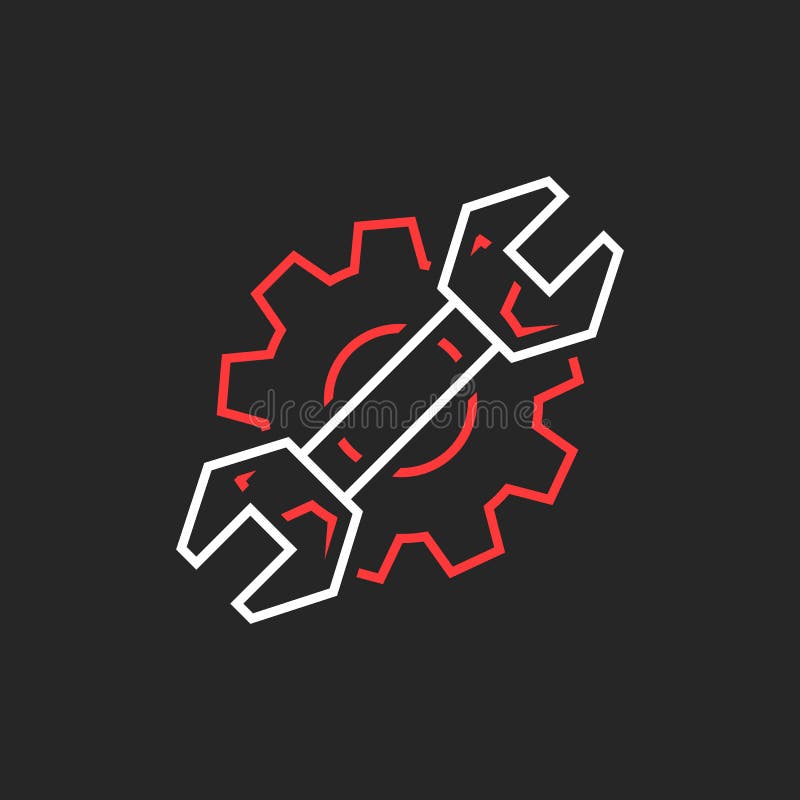 La linea sottile chiave ed ingranaggio gradisce il logo di servizio di riparazione illustrazione vettoriale La linea sottile chiave ed ingranaggio gradisce il logo di servizio di riparazione illustrazione vettoriale