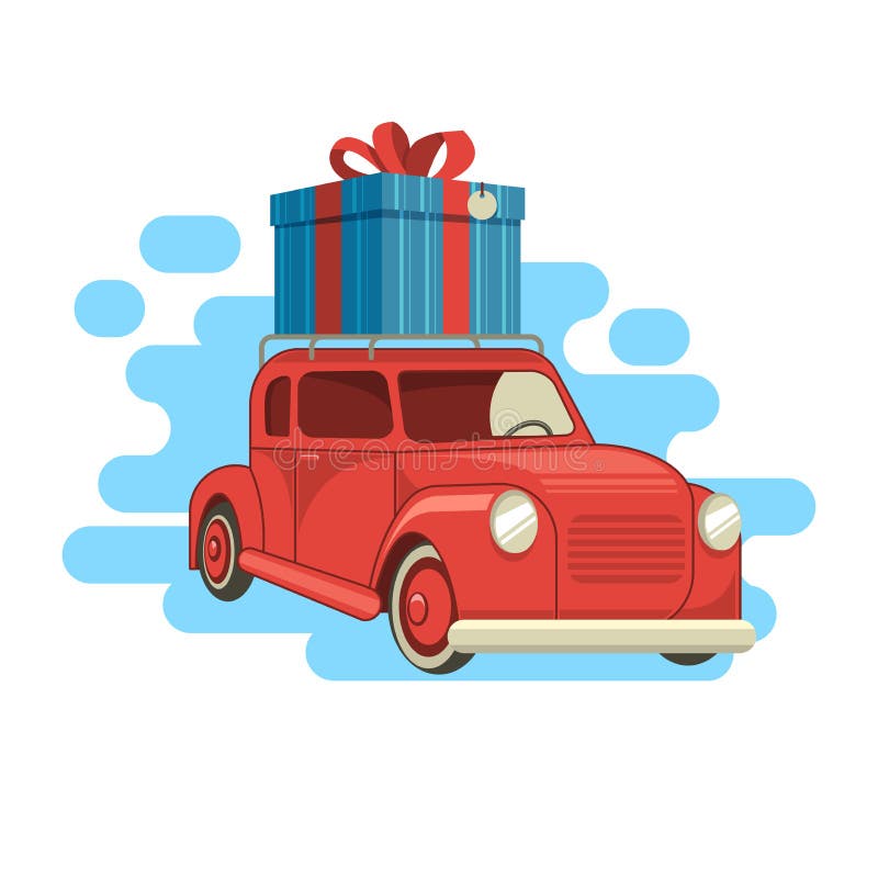 La livraison de cadeau La voiture porte un cadeau Illustration de vecteur illustration de vecteur La livraison de cadeau La voiture porte un cadeau Illustration de vecteur illustration de vecteur