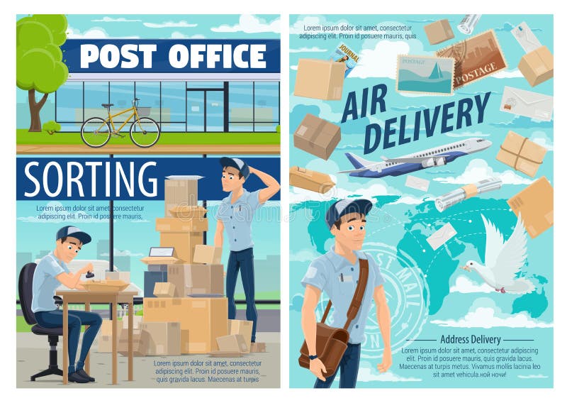 La livraison de la poste a?rienne, facteur au bureau de poste illustration stock La livraison de la poste a?rienne, facteur au bureau de poste illustration stock