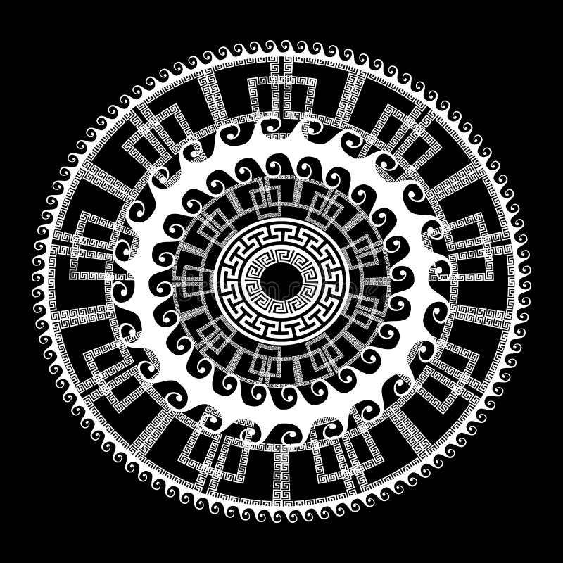 La llave griega serpentea modelo redondo ornamental geométrico de la mandala M stock de ilustración La llave griega serpentea modelo redondo ornamental geométrico de la mandala M stock de ilustración