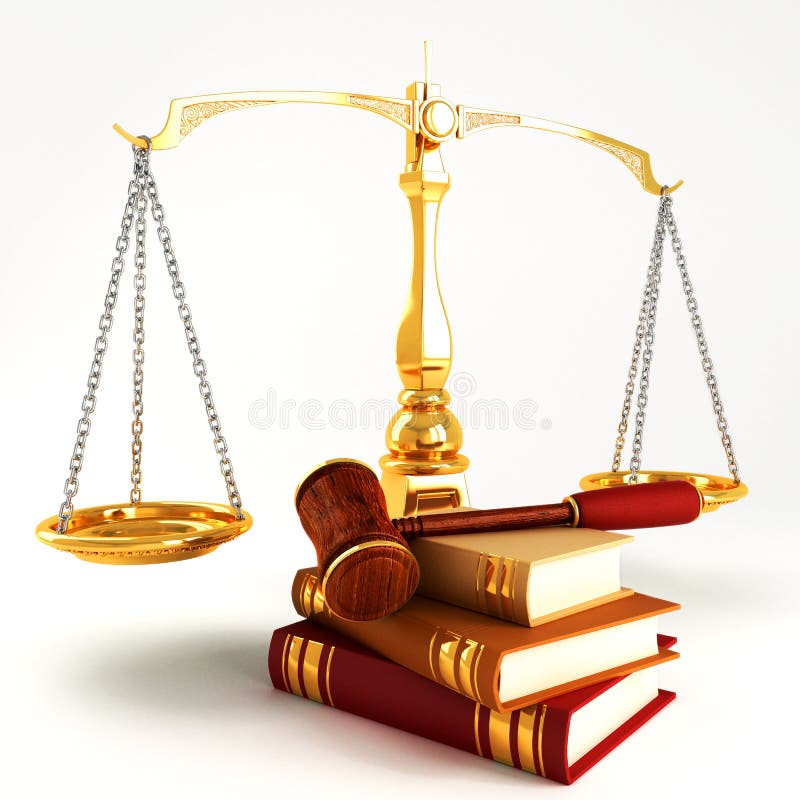 3d image of wooden law gave on pile of colorful book. 3d image of wooden law gave on pile of colorful book