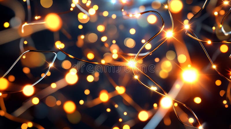 La luce di rete dorata immagini astratte immagini che brillano di fili la connessione del bokeh illumina il flusso di energia simb illustrazione di stock
