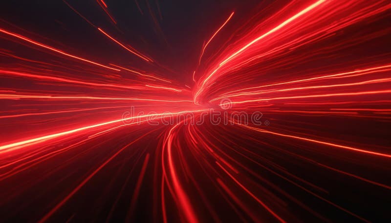 La luce rossa dinamica accende l'effetto sfuocato. Composizione orizzontale velocità energia. Streaming futuristico di fondo scuro royalty illustrazione gratis