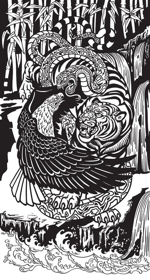 La Lucha Entre El águila, El Tigre Y La Serpiente Ilustración del Vector -  Ilustración de potencia, agresivo: 167228936