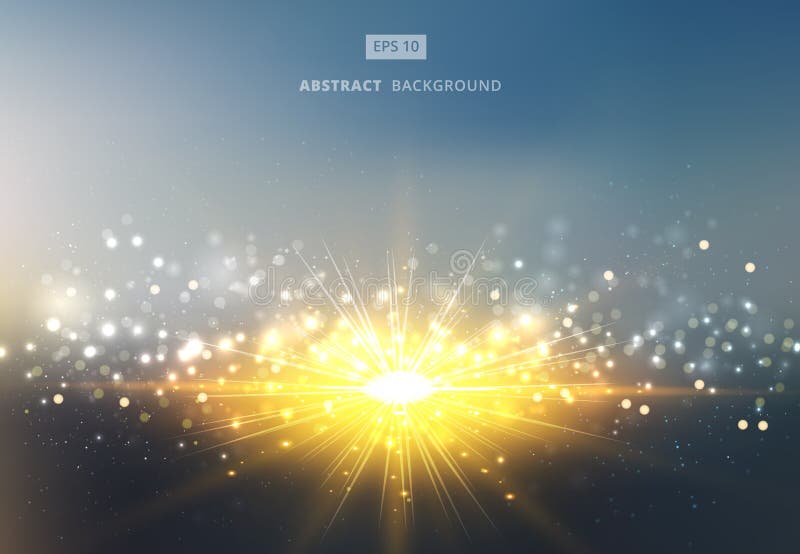 La luz del sol brillante del sol con el fondo del cielo del bokeh del oro y de la plata stock de ilustración La luz del sol brillante del sol con el fondo del cielo del bokeh del oro y de la plata stock de ilustración