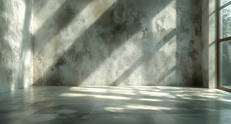 La luz y las sombras crean un ambiente tranquilo en una moderna sala vacía imagen de archivo libre de regalías