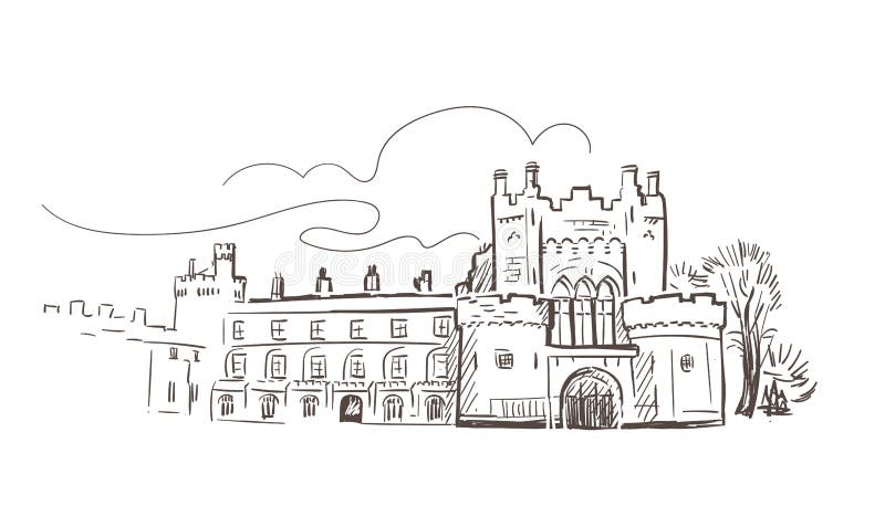 La línea arte aisló bosquejo del vector del castillo de Kilkenny ilustración del vector La línea arte aisló bosquejo del vector del castillo de Kilkenny ilustración del vector