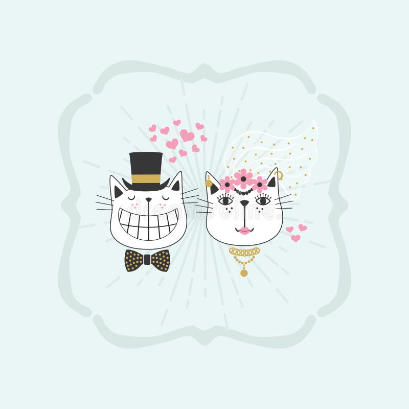 La línea negra los gatos elegantes felices lindos de novia y del novio junta el marco de los iconos libre illustration La línea negra los gatos elegantes felices lindos de novia y del novio junta el marco de los iconos libre illustration