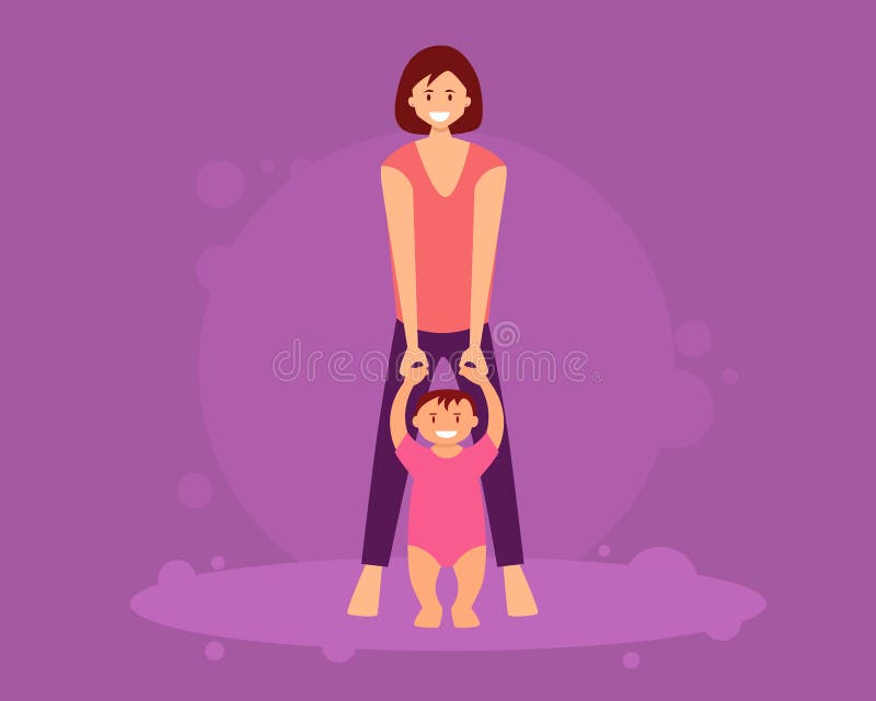 La madre impara il bambino per camminare illustrazione vettoriale La madre impara il bambino per camminare illustrazione vettoriale