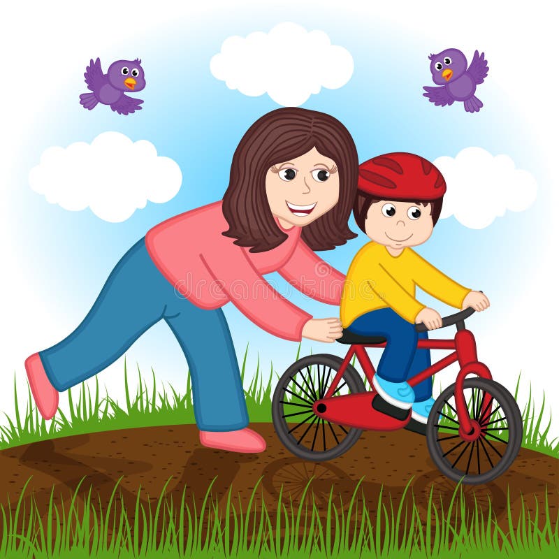 La madre insegna ad un bambino a guidare una bici royalty illustrazione gratis La madre insegna ad un bambino a guidare una bici royalty illustrazione gratis