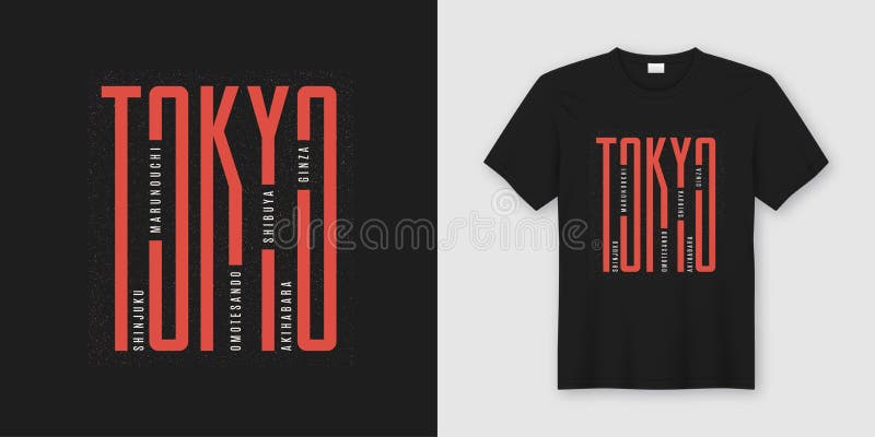 La maglietta e l'abito alla moda della città di Tokyo progettano, tipografia, stampa
