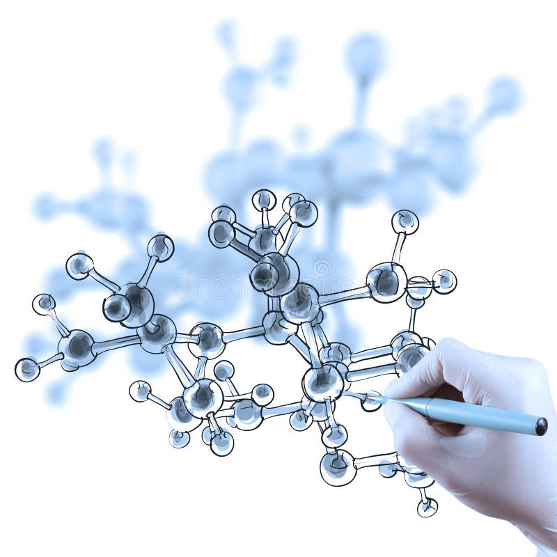 La main de docteur de scientifique dessine la structure moléculaire virtuelle dans le l photos stock La main de docteur de scientifique dessine la structure moléculaire virtuelle dans le l photos stock
