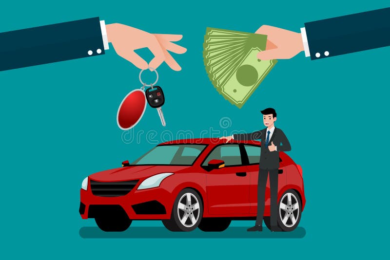 La main du ` s de concessionnaire automobile font un échange entre la voiture et l'argent du ` s de client illustration libre de droits La main du ` s de concessionnaire automobile font un échange entre la voiture et l'argent du ` s de client illustration libre de droits