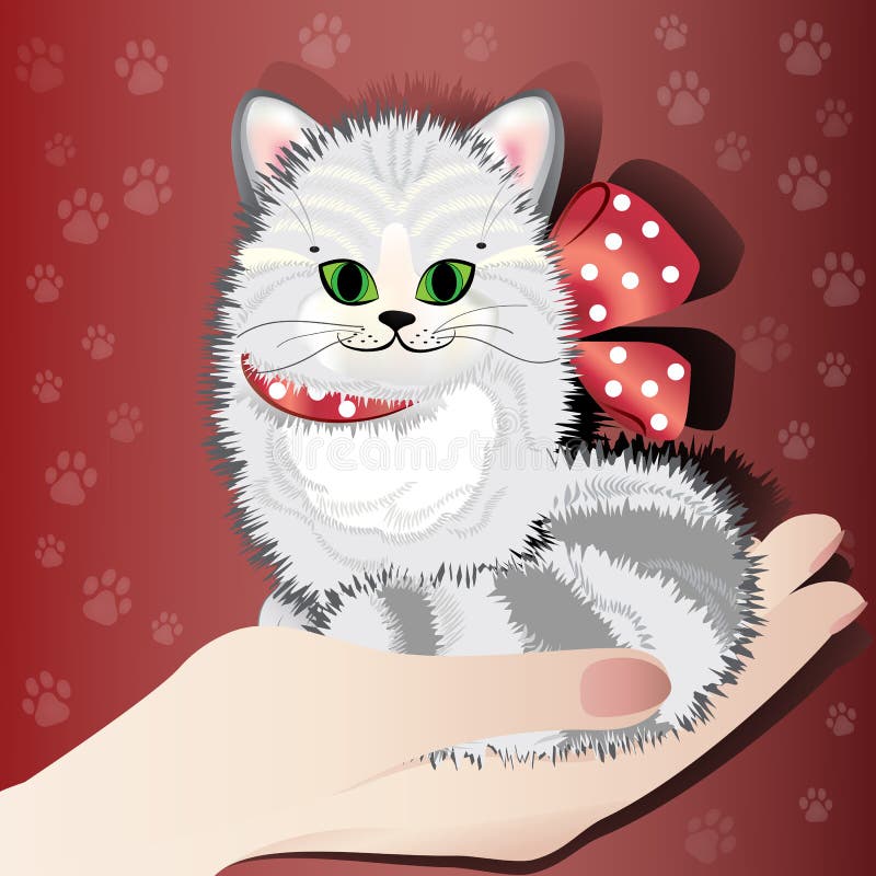 La main du ` s de Madame tient un chaton tigré mignon illustration libre de droits La main du ` s de Madame tient un chaton tigré mignon illustration libre de droits