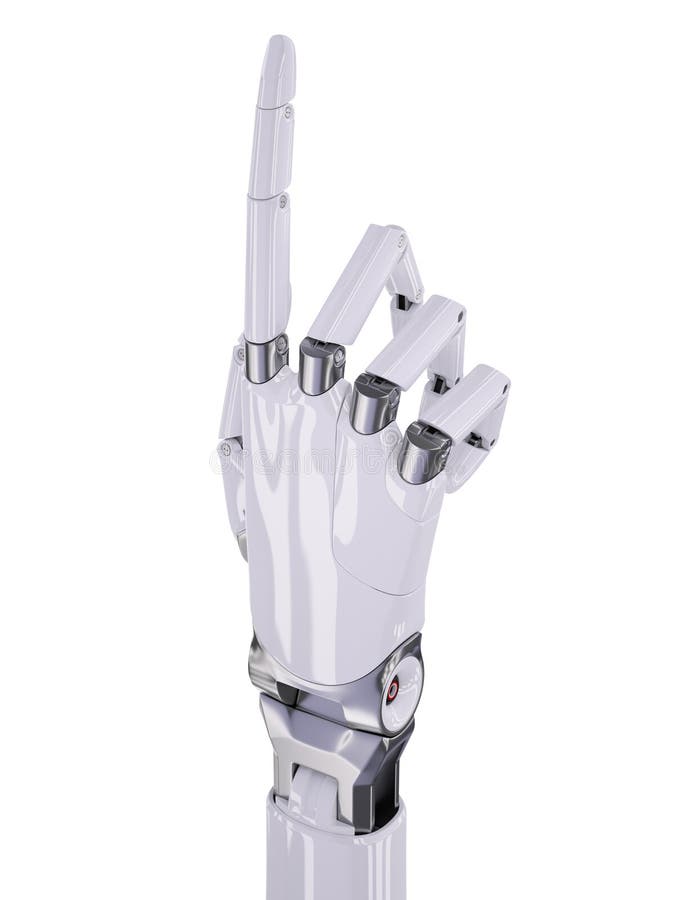 La main robotique blanche se dirigeant ou numéro une illustration 3d faisante des gestes illustration libre de droits La main robotique blanche se dirigeant ou numéro une illustration 3d faisante des gestes illustration libre de droits