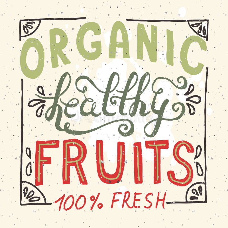 La main saine organique a esquissé le lettrage de fruit frais illustration de vecteur La main saine organique a esquissé le lettrage de fruit frais illustration de vecteur