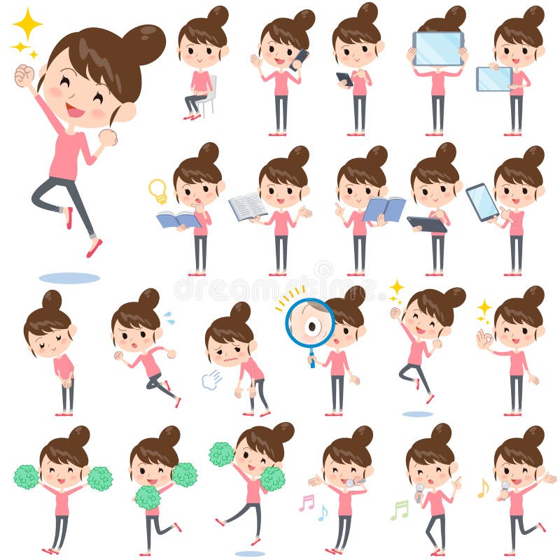 Set of various poses of Bun hair mom Pants style 2. Set of various poses of Bun hair mom Pants style 2