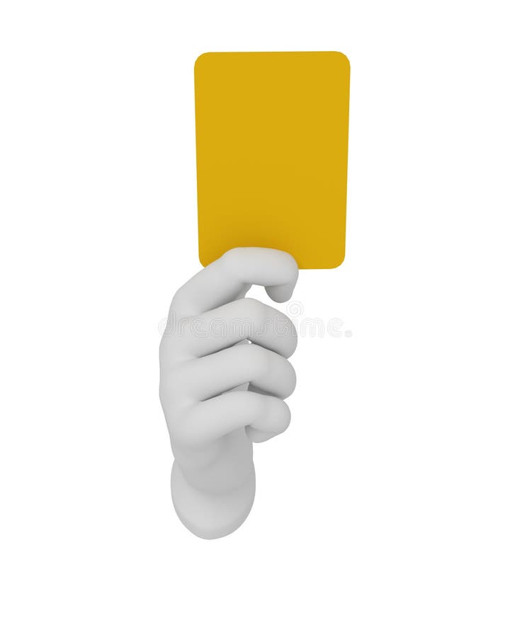 3d white human open hand holds a yellow card. 3d white human open hand holds a yellow card.