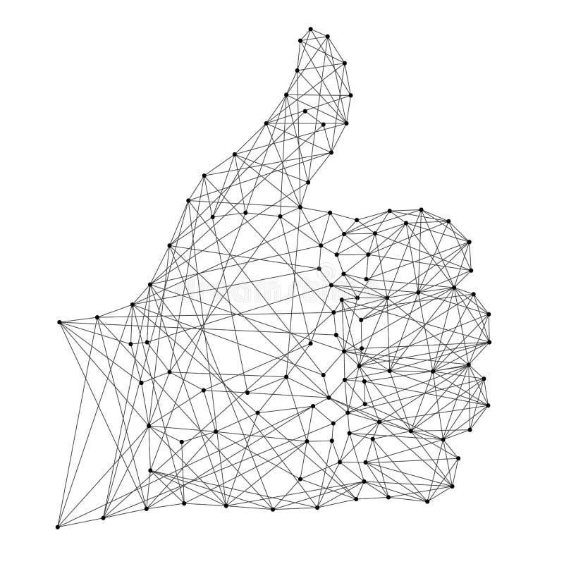 La mano abstracta de la imagen aumentó el pulgar para arriba de las líneas poligonales, puntos en el fondo blanco libre illustration La mano abstracta de la imagen aumentó el pulgar para arriba de las líneas poligonales, puntos en el fondo blanco libre illustration