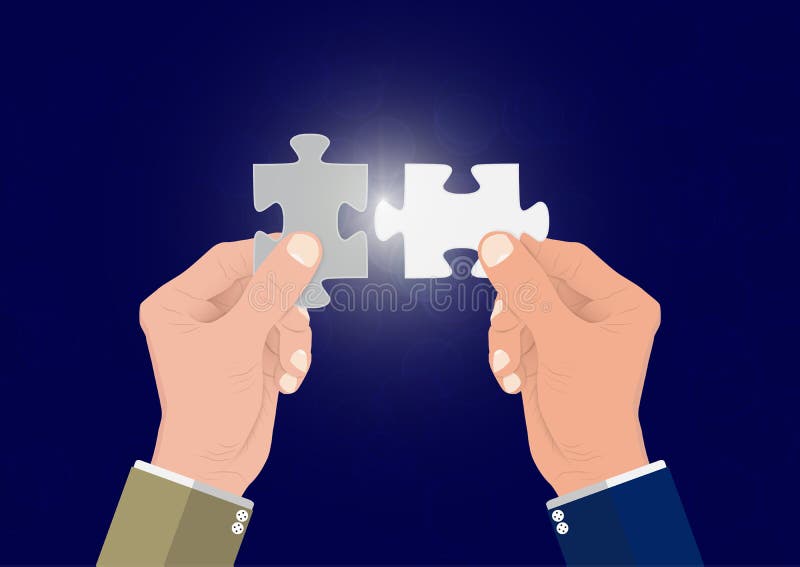 La mano dell'uomo d'affari che collega insieme un puzzle di due pezzi di puzzle, riuscito concetto di affari della soluzione royalty illustrazione gratis La mano dell'uomo d'affari che collega insieme un puzzle di due pezzi di puzzle, riuscito concetto di affari della soluzione royalty illustrazione gratis
