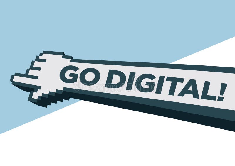 La mano digitale con il testo diventa digitale rivolta verso il futuro. concetto di trasformazione o di innovazione illustrazione di stock