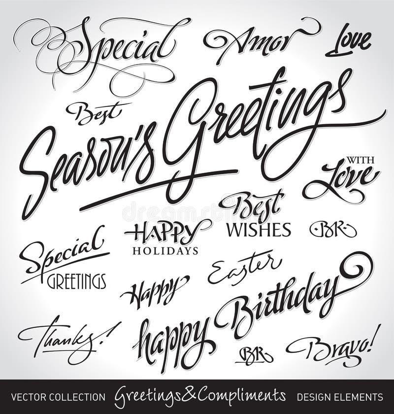 La mano ha segnato i saluti con lettere di festa fissati (vettore) illustrazione di stock La mano ha segnato i saluti con lettere di festa fissati (vettore) illustrazione di stock