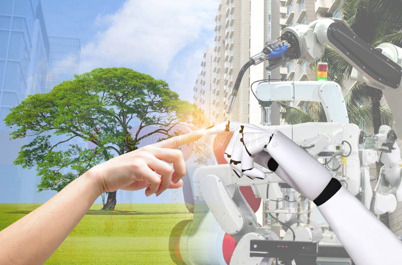 La mano y el robot humanos dan la integración del concepto de sistema y la coordinación del intelectual foto de archivo libre de regalías La mano y el robot humanos dan la integración del concepto de sistema y la coordinación del intelectual foto de archivo libre de regalías