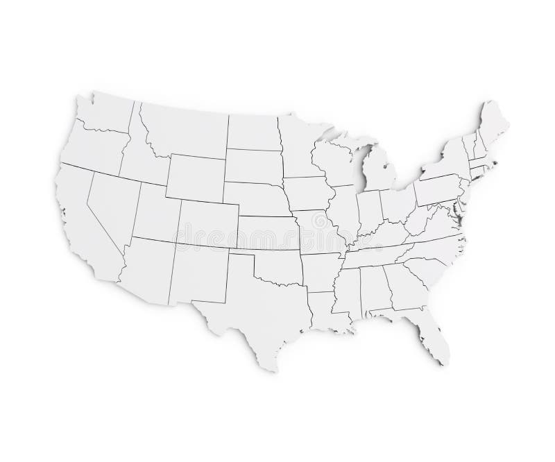 La mappa 3d degli Stati Uniti d'America rende U.S.A. bianco