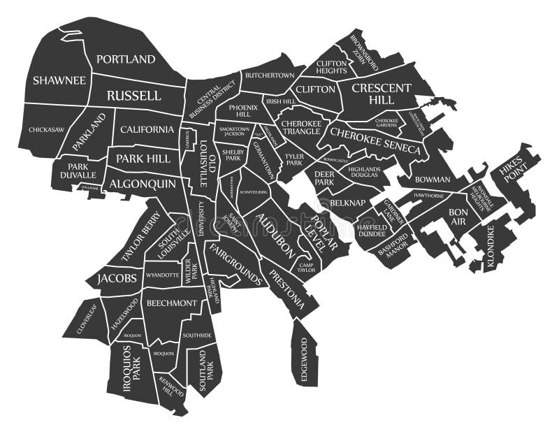La mappa U.S.A. della città di Louisville Kentucky ha identificato l'illustrazione nera illustrazione di stock La mappa U.S.A. della città di Louisville Kentucky ha identificato l'illustrazione nera illustrazione di stock
