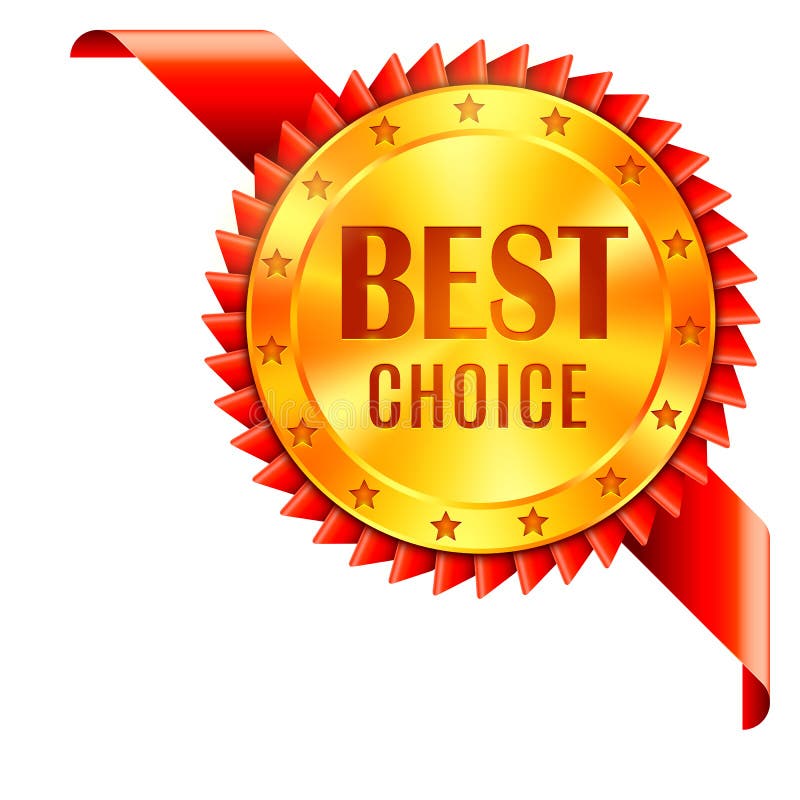Best choice award medal with red ribbon. Corner decoration element. Best choice award medal with red ribbon. Corner decoration element