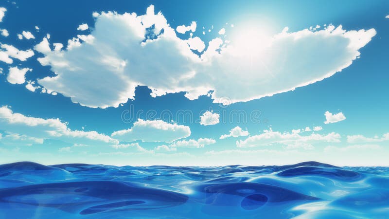 La mer bleue molle ondule sous le ciel bleu d'été
