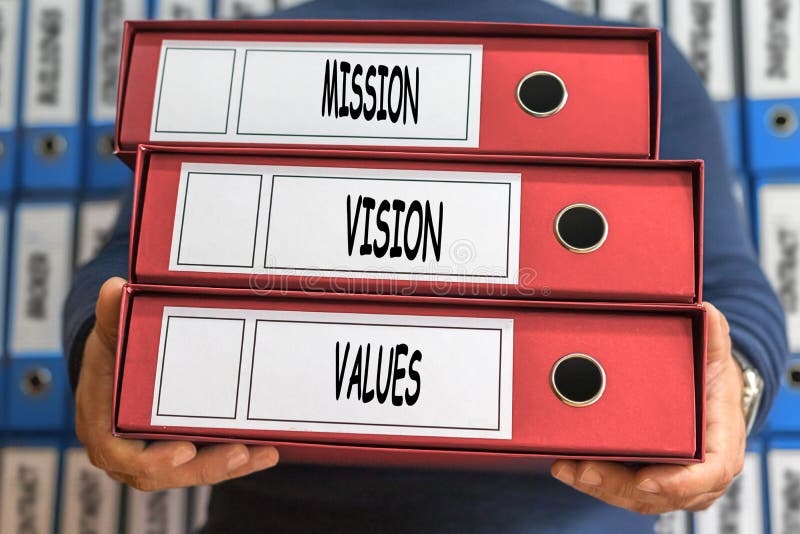 Mission, Vision, Values concept words. Folder concept. Ring binders. Conceptual Business. Mission, Vision, Values concept words. Folder concept. Ring binders. Conceptual Business.
